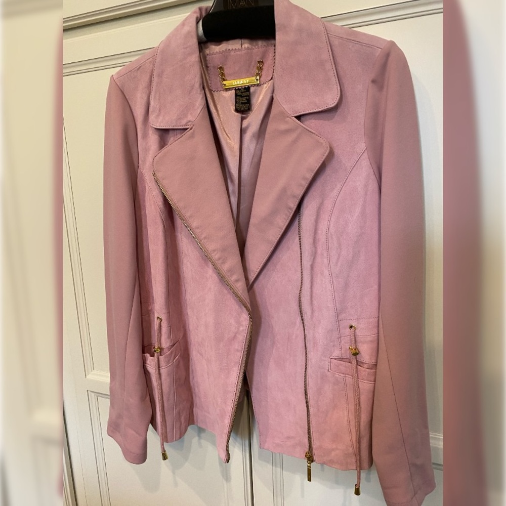 IMAN - PINK SUEDE LEATHER MOTO JACKET